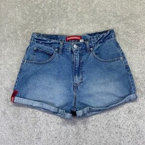 Unionbay Womens Denim Shorts Size 5 Blue High Waisted Cuffed‎ Buckle Back Y2k